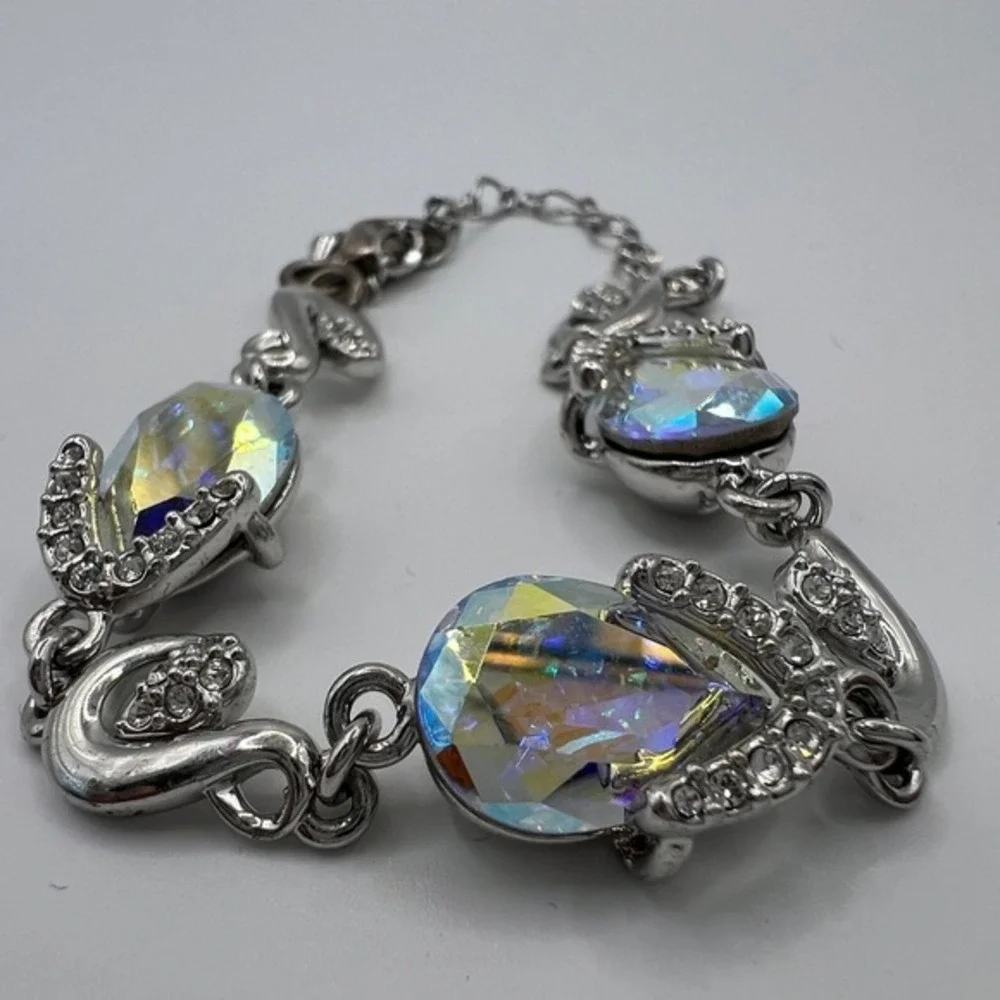 FA‎ 925 Sterling Silver AB Crystal Teardrop Bracelet Rhinestone Adjustable